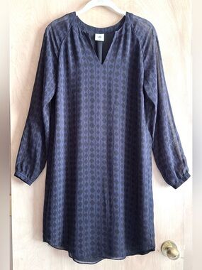 CAbi Harlequin Dress Purple Black Geometric Sheer Dolman Sleeve Women’s Small